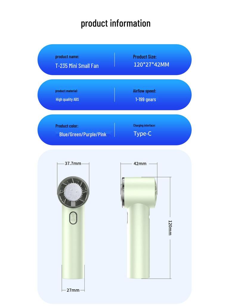 T235 Handheld Mini Fan: Compact, High-Speed Cooling with Strong Wind Turbine Technology