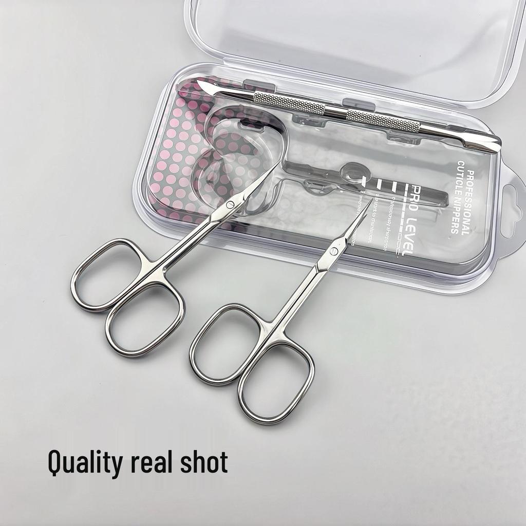 Stainless Steel Russian-Style Cuticle Nippers with Curved Tip & Pusher