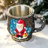 Christmas Tea Cup with Holiday Relief Pattern, Molded Shell, Metal Inner Cup for Gift Use and Winter Table Service