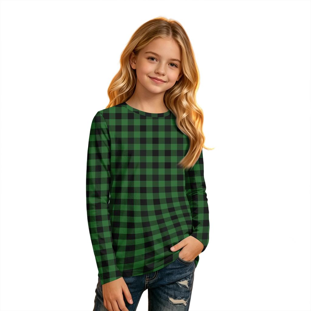 Kinder Langarm Kariertes Rundhals-T-Shirt für Lässige Tägliche Kleidung