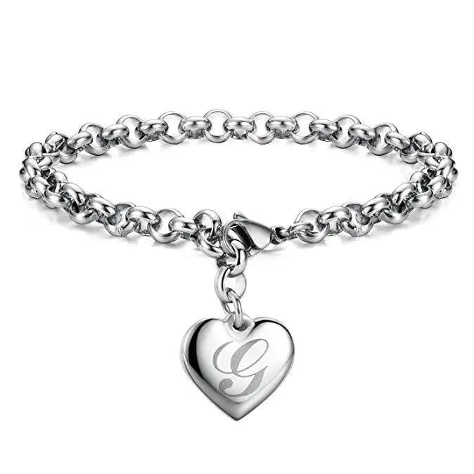925 Sterling Silber Fein 26 Buchstaben Damen Herren Kette Armband Charm Herz Niedlich Hochzeit Persönlichkeit Schmuck Dame Geschenk Party 20cm