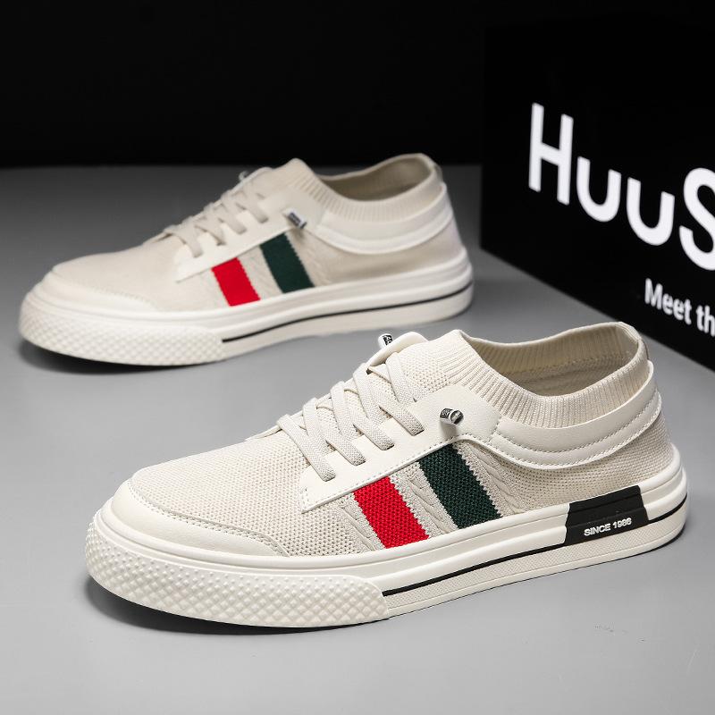 Canvas Men's Shoes Spring Breathable One-pedal Knitted Mesh Shoes Men's Soft-soled Thin Socks Mouth Sports and Leisure Board Shoes