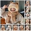 Panda Capybara Hat Scarf Set 3 in 1 Cartoon Plush Hat Earmuff Scarf Hat Glove for Women  Lady