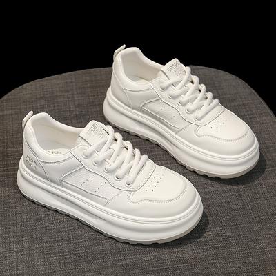 Leather Little White Shoes Women's New Versatile Thick Baseplate Shoes Student Soft-soled Sports Shoes Women