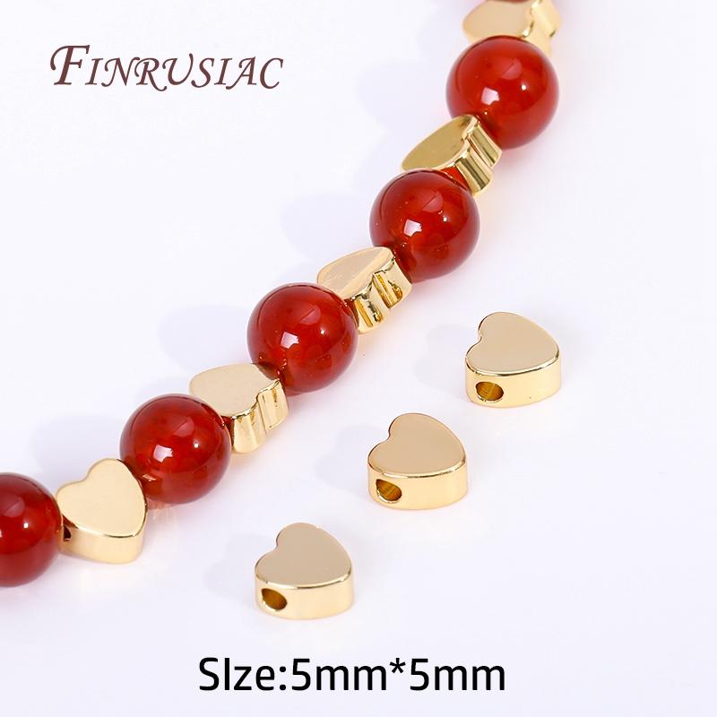 Spacer Separator Bead For Bracelet Necklace Supplies 2 Types 18K Gold Plated Brass Metal Heart Beads DIY Jewelry Making Findings