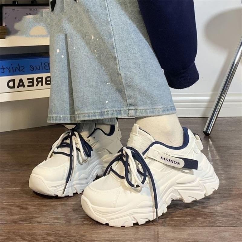 Thick-soled Two-color Shoelaces Dad Shoes Women's New Autumn and Winter White Running Shoes Student Small Sneakers