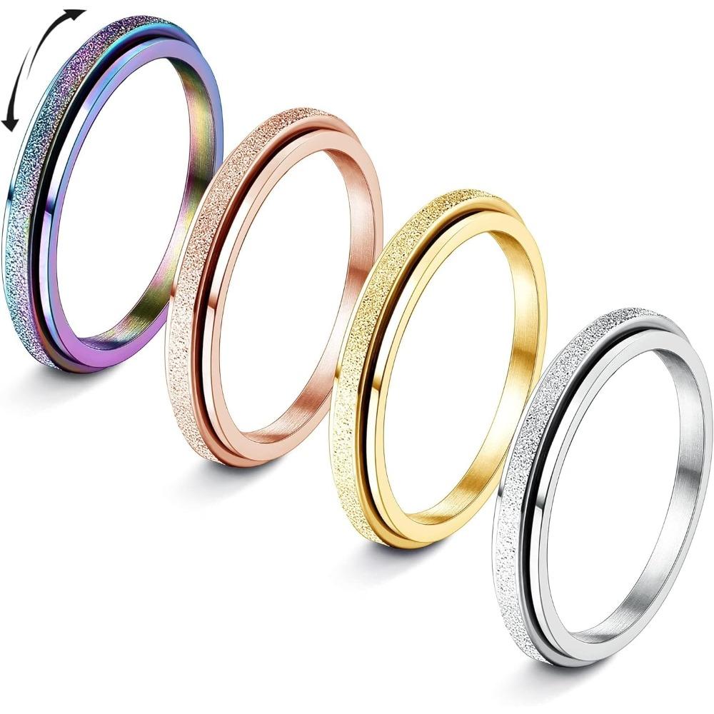 

Bobisty 4Pcs Anxiety Ring for Women Men Stainless Steel Spinner Rings for Anxiety Relief Items Sandblast Glitter Finish Size 5-9 5