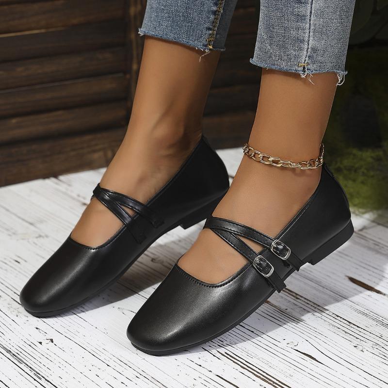 Damen Mary Jane Ballerinas mit breiter Weite und eckiger Spitze - Französisch inspirierte tief ausgeschnittene Slipper für Frühling/Herbst, Koreanischer Stil