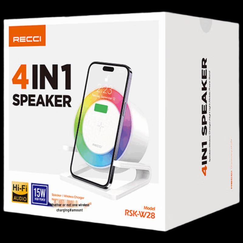 RSK-W28 Bluetooth Speaker with 4-in-1 Wireless Charger & RGB Light CN plug (adapter included)