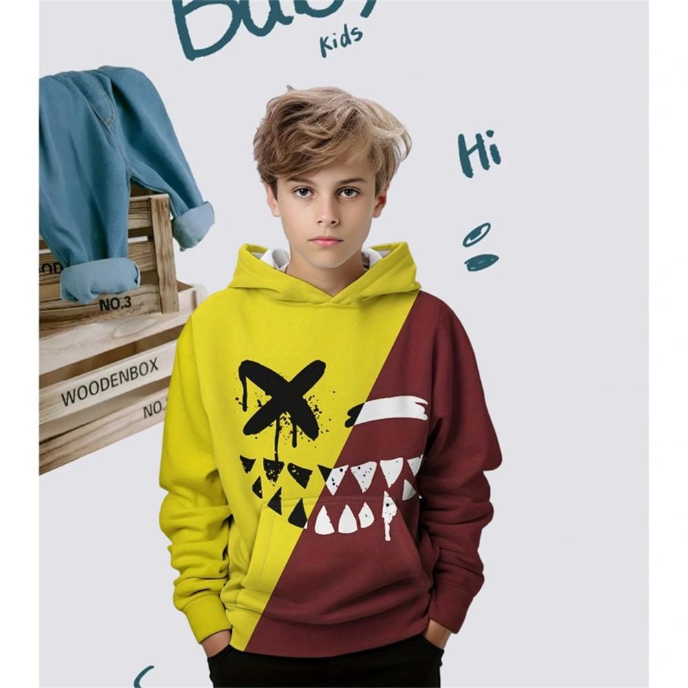 Kids Smiling Print Hoodies Boys Clothes Fashion Casual Pullover Boy Hooded Long Sleeve Sweatshirt for Children Spring Kids Tops