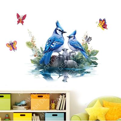 Çocuk Odası Sınıf Ev Dekoru için Mavi Kuş Çizgi Film Duvar Çıkartması (60x50cm)