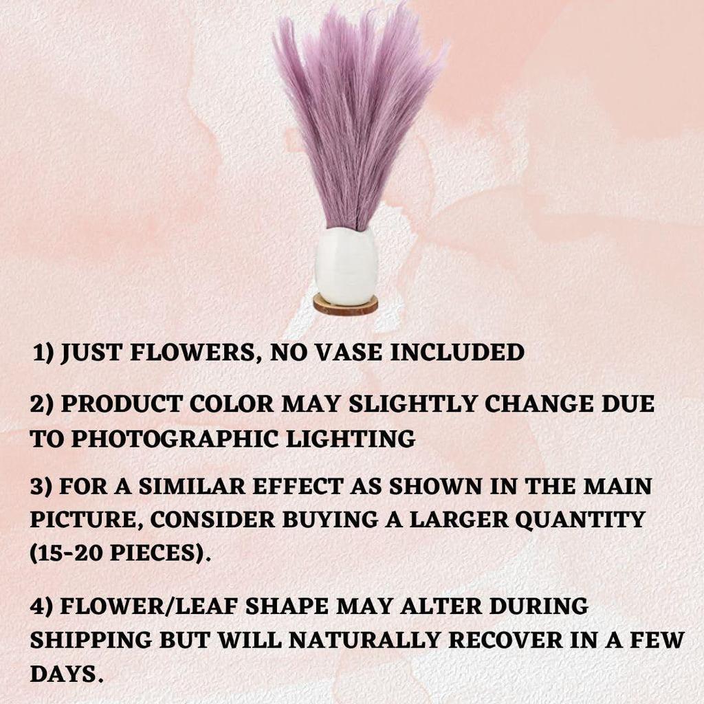 3 Pcs  Pampas Grass Small Fluffy Artificial Flowers Fake Flower for Home, Table, Festive Decoration and Craft Items (Without Vase Pot) (Light Purple)