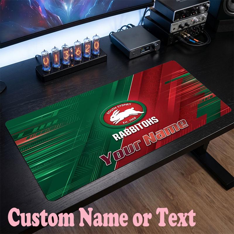 South Sydney Rabbitohs Customized Name Text Mouse Pad, Large Desk Mouse Mat Personalized Home Office Present