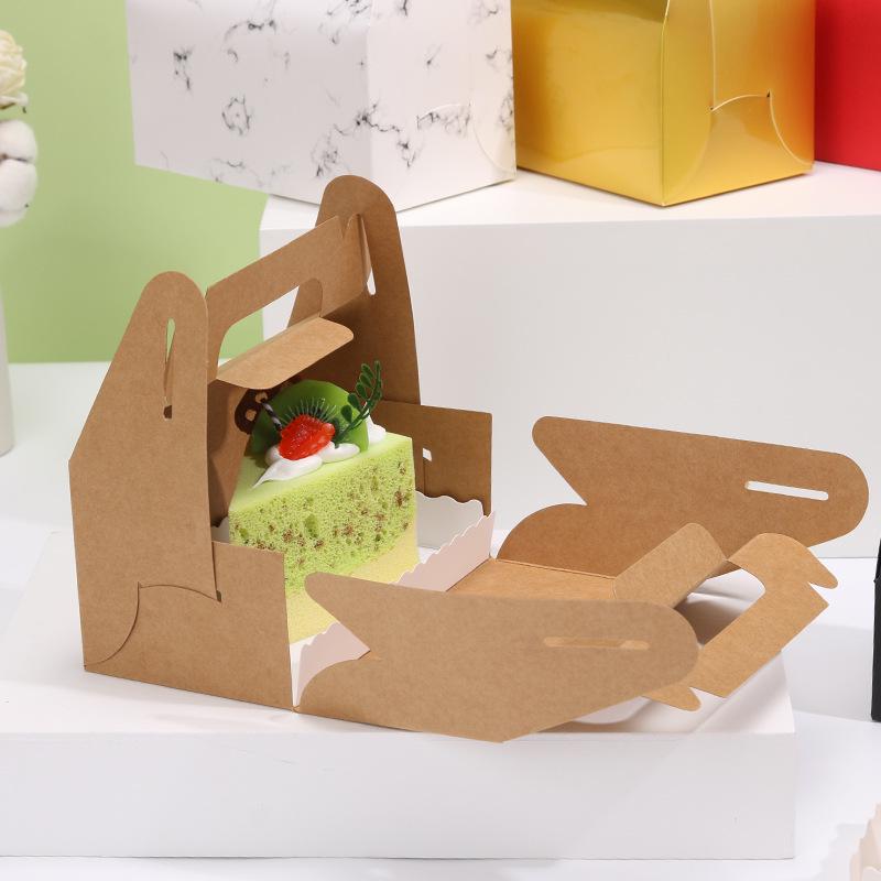 Handheld Kraft Paper Pastry Box for Desserts and Afternoon Tea