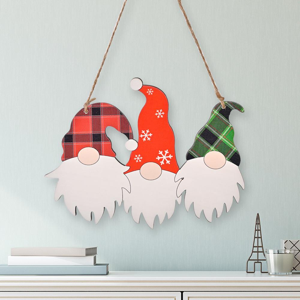 Wooden Decoration Christmas Three Head Rudolph Door Hanging Home Wall Decoration