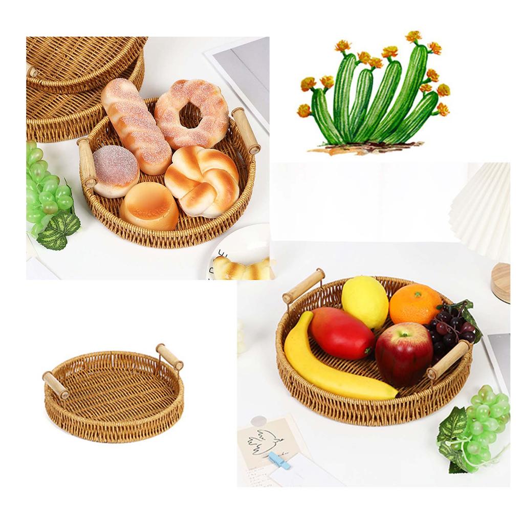 Handmade Wicker Storage Baskets Imitation Rattan Woven Baskets Compact Bread Fruit Organizer Home Organization Tray