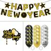 Black Gold New Year Party Decoration Happy New Year Banners Decoration Happy New Year Balloons for New Year Celebrations
