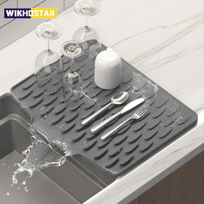 Silicone Kitchen Sink Drain Mat Drying Mat Non-slip Tableware Drain Pot Drying Filter Mat Suitable for Countertops Sinks