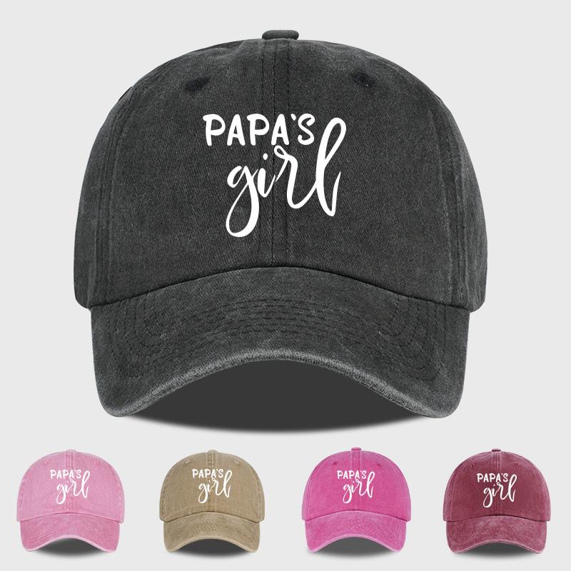 Vintage "Papa's Girl" Print Washed Baseball Cap Adjustable Unisex Daughter Casual Sun Hat