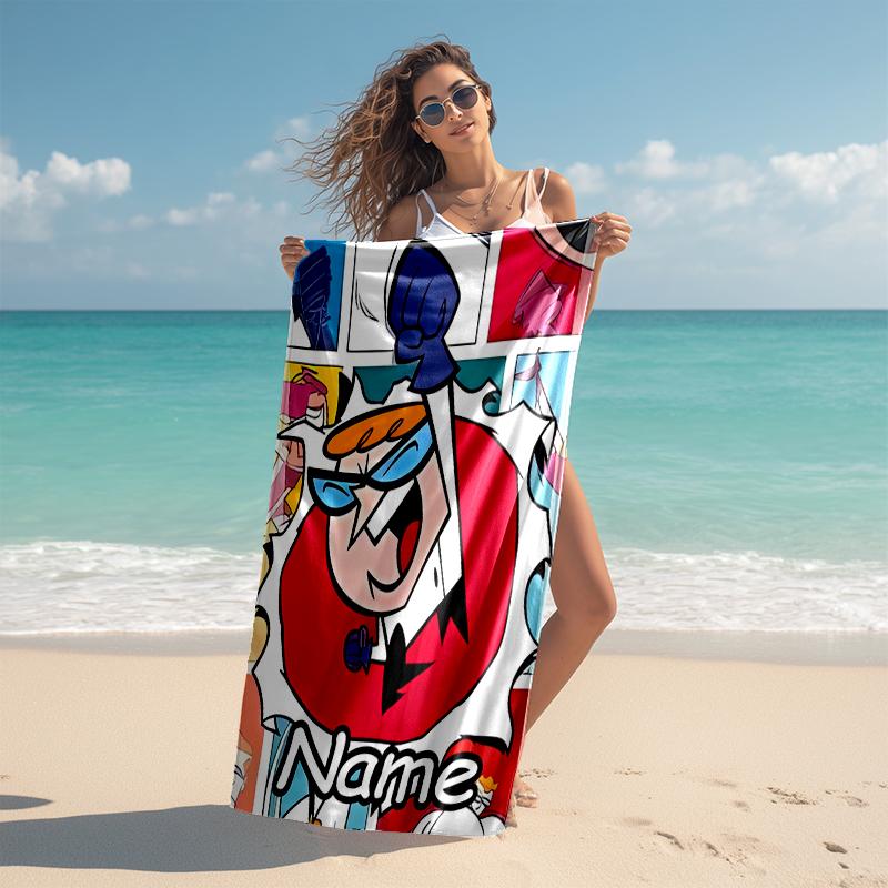 Personalized customized proof beach towel with Dexter's Laboratory pattern - soft, absorbent, quick-drying, perfect swimming, camping&bathing