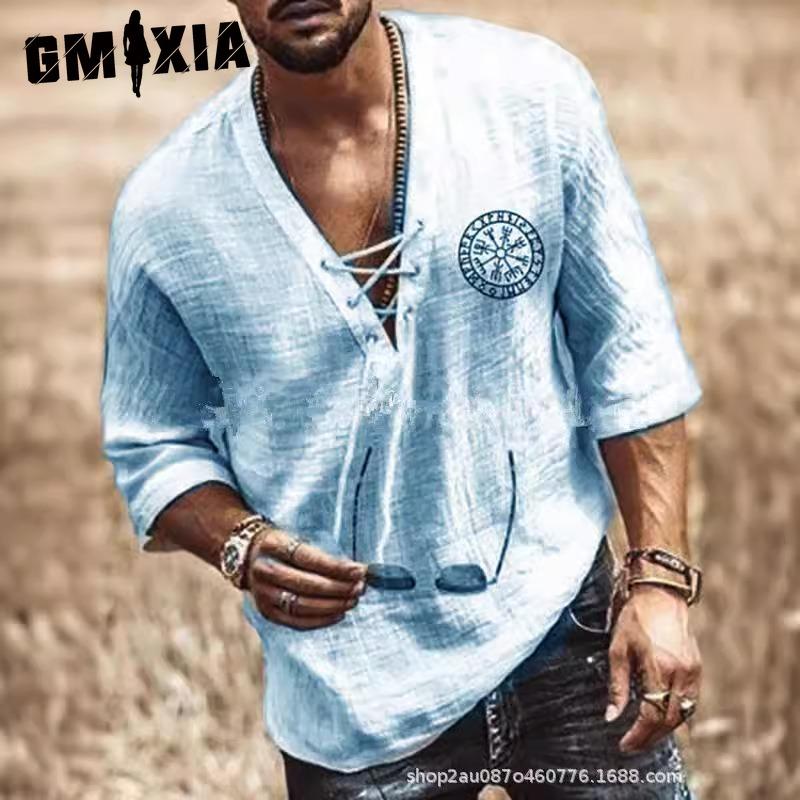 

GMXIA Хлопковая футболка с коротким рукавом Мужская модная свободная футболка с рукавом до локтя с принтом Сочувственная футболка XXXL светло-синий