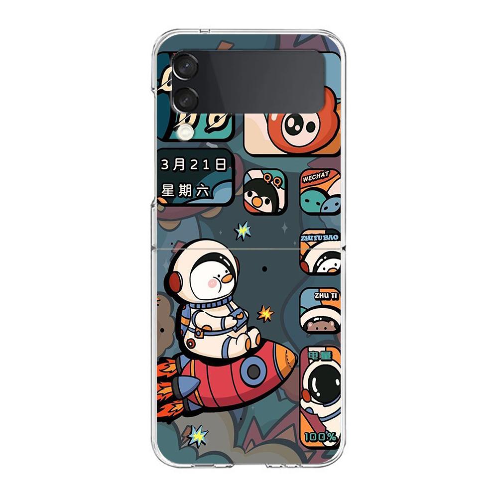 

Hello Astronaut Hard PC Phone Case For Samsung Galaxy Z Flip 5 4 3 Transparent Cover For Galaxy Z Flip 6 Foldable Shockproof Bag Z Flip 4