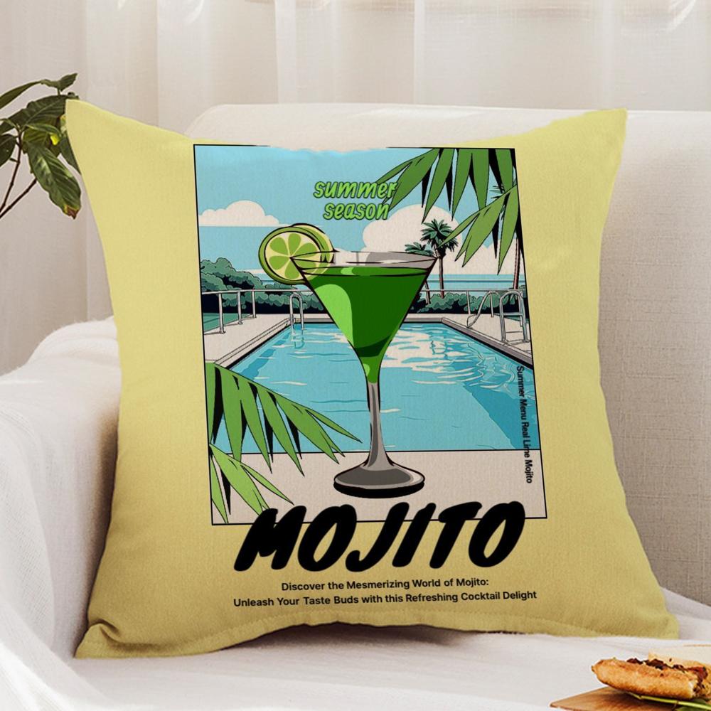 Classic Art Mojito Cocktail Cushion Cover Premium Comfort Reversible Pillow Cover - Dual - Use Design for Home & Car