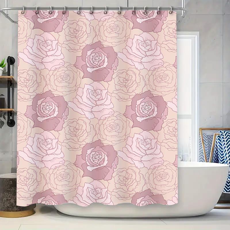 Pink White Rose Shower Curtain Waterproof Decorative Bath Mat Room Decoration Home Textiles