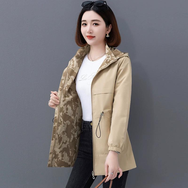 Windbreaker Women's Long Jacket for Spring Double-sided Wear