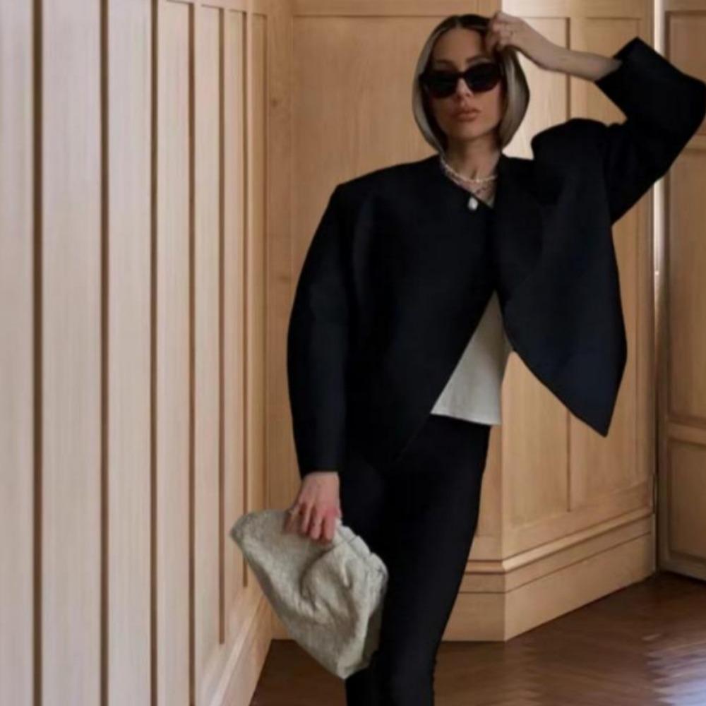 VAYLA Casual Short Jackets Women Elegant Loose Round Neck Solid Street Cardigan Lady Long Sleeves Outwears Lady