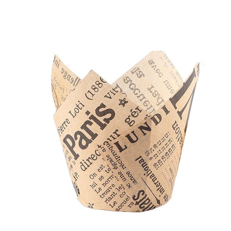 Tulip Cupcake Packaging Oil-Proof Bread Paper Tray Newspaper Cup Printing English Goblet Of Fire 200