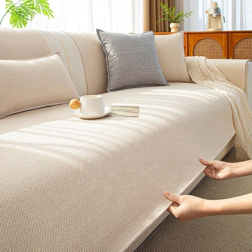 Cotton-Linen Blend Couch Seat Cover Non-slip Sofa Backrest Cover Couch Protector for Living Room