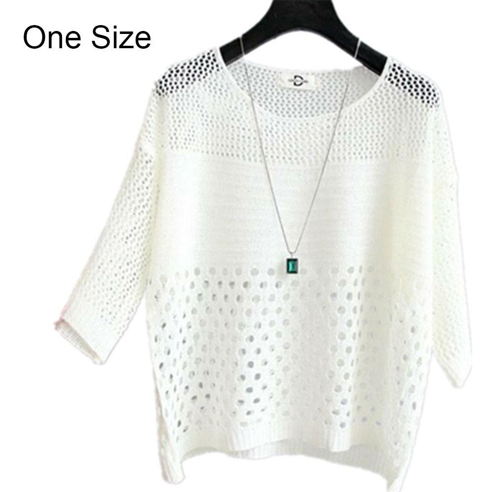 Hollow Out Crochet Pullover Round Neck Loose Blouse Fashion Beach Cover Up Casual Daily