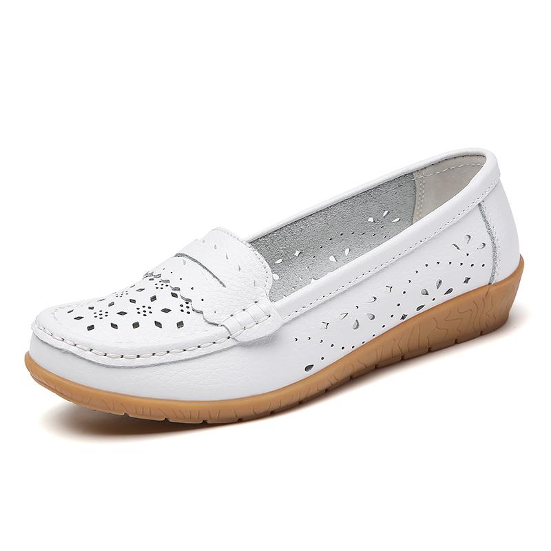 Women's Summer New Style 44 Sandals, Mom's Leather Shoes, Genuine Leather Breathable and Anti-slip Casual Single Shoes, Loafers