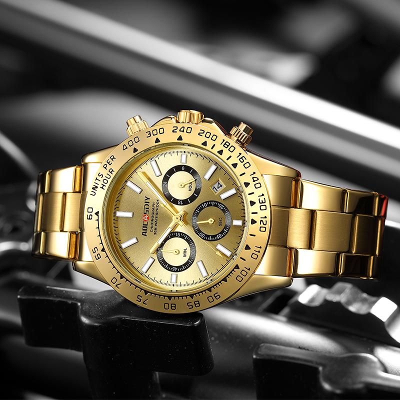 Quarzuhr für Herren Business Gold Schwarz Edelstahl Mode Klassisch Luxus Multifunktional Analog Armbanduhren Reloj Hombre