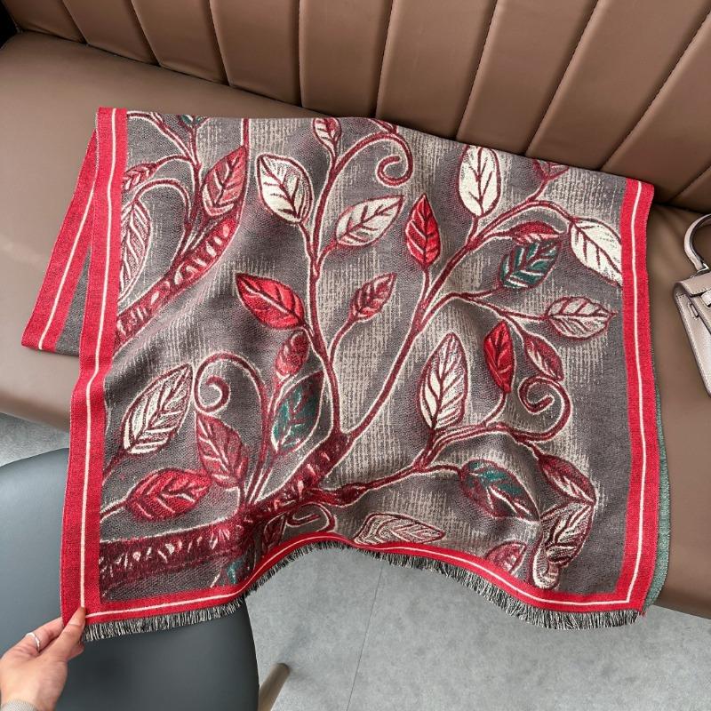 Autumn and Winter Retro Leaf Mother Scarf Imitation Cashmere Jacquard Four Shuttle Scarf Women's Warm Thickened Scarf Shawl