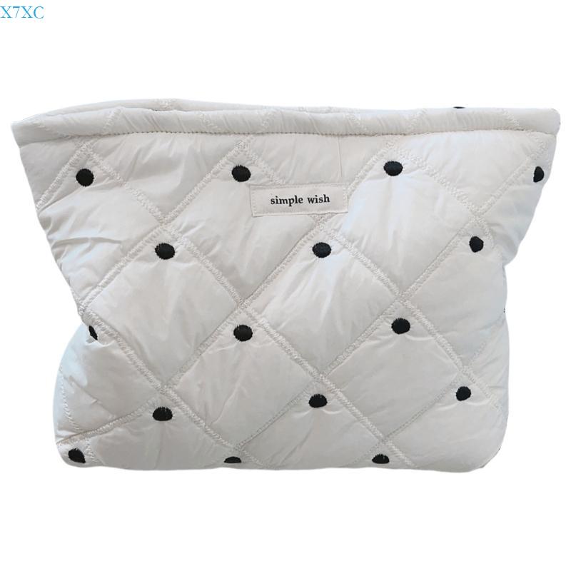X7XC Stylish Makeup Bag for Travel and Daily Use Quilted Storage Case Casual Cosmetic Bag Large Capacity Toiletry Handbag