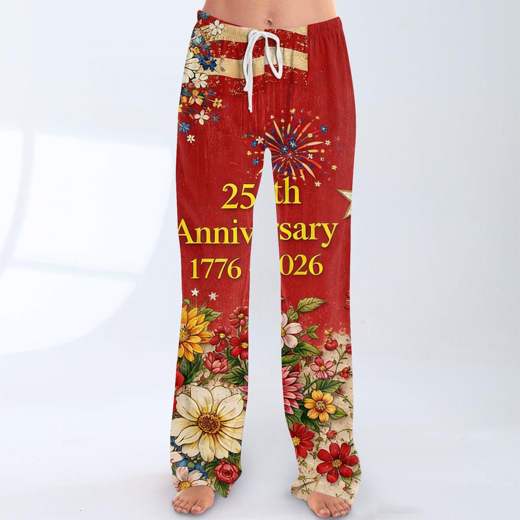 Damenmode, locker geschnittene, bedruckte Freizeithose mit Kordelzug und elastischem Bund