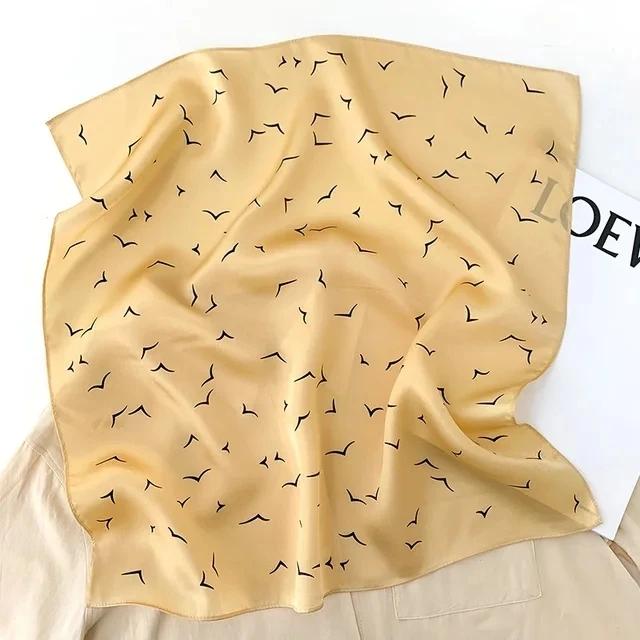 100% Pure Silk Scarf Women Hair Fashion Foulard Square Small Headband Hijab Print Poncho Scarves Bandana 53Cm