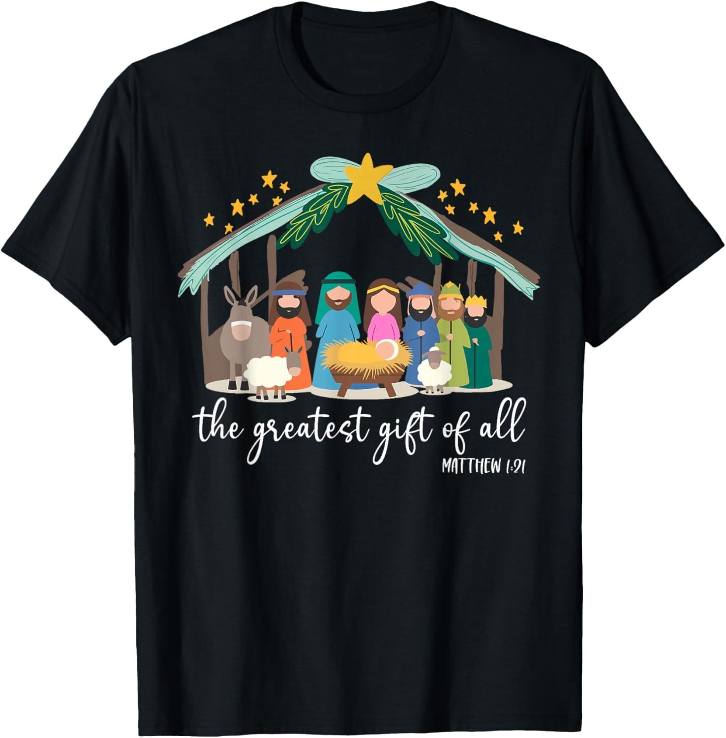 Christmas Nativity Jesus Christian The Greatest Gift For All T-Shirt S разноцветный