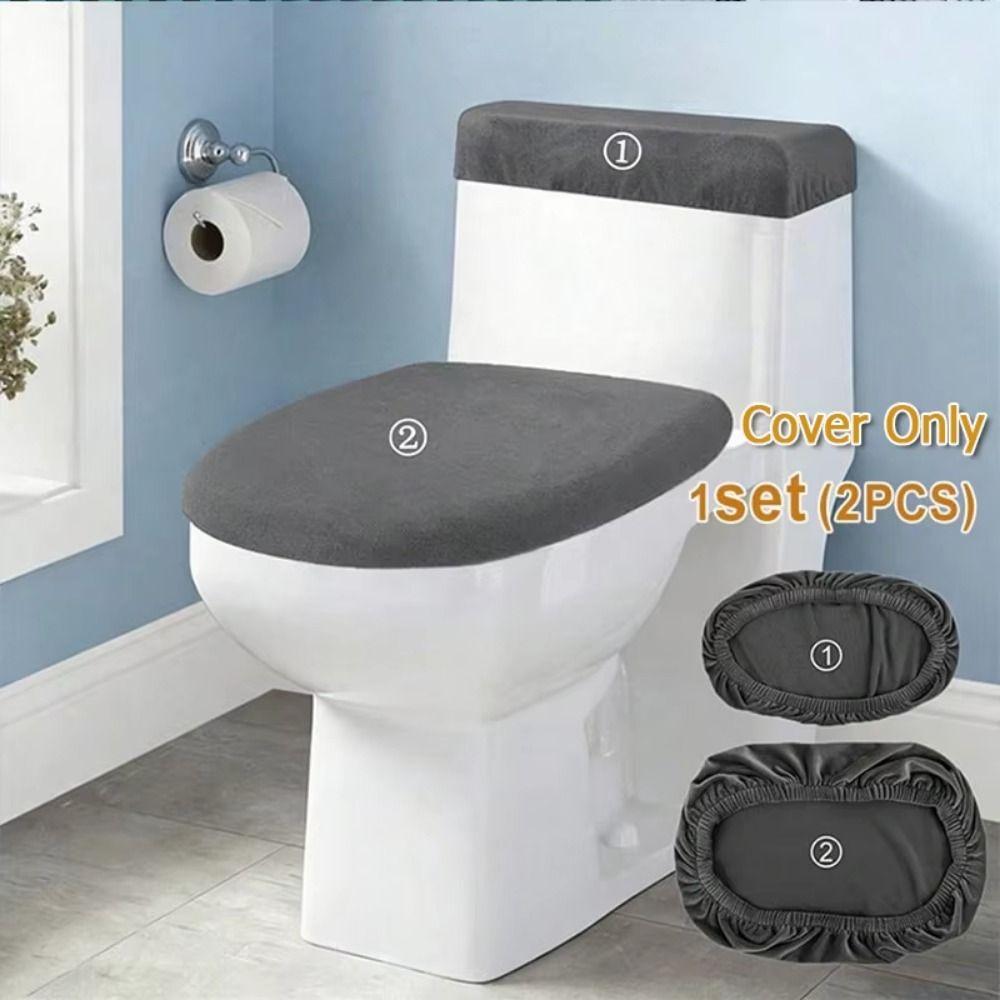 2Pcs/Set Thickened Toilet Seat Cover Solid Color WC Cover Toilet Dust Cover Home Bathroom