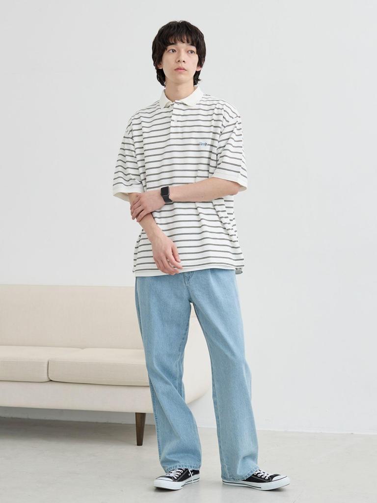 Cohen Penneys Custom-Made Dry Kanoko Striped Polo Shirt with Moisture-Wicking and Quick-Drying Function, 75256030463 5150 CREAM (51), Medium