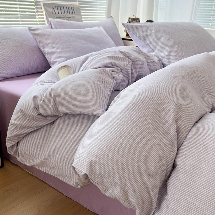 Japanese Minimalist Pure Cotton Bedding Set - Washed Cotton Duvet Cover, Bed Sheet, Dorm-Friendly (3 or 4-piece). 180*220cm Duvet Cover