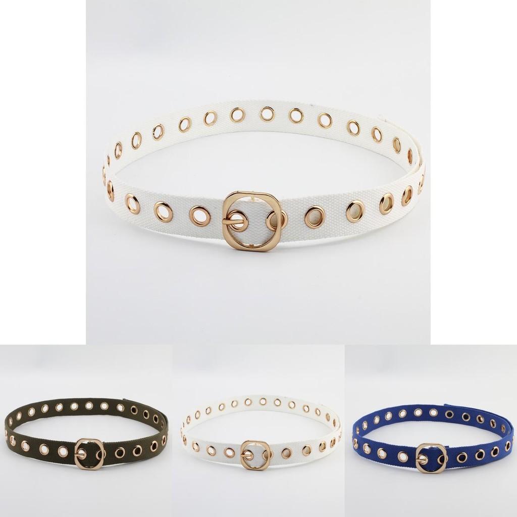 Simple Solid Color Porous Design Women Casual Canvas Belt With Square Buckle For Daily Wear