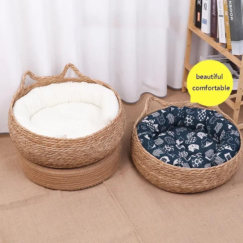 Purely natural woven cat bed, seasonal heating pad, universal washable pad, pet supplies accessory, suitable for all seasons.