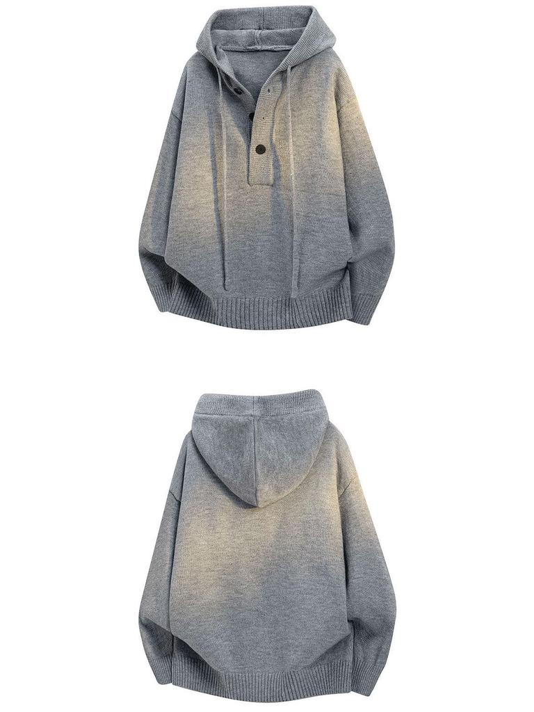 Men's Autumn Solid Color Hooded Knit Sweater - Casual Long Sleeve Warm Pullover for Teens