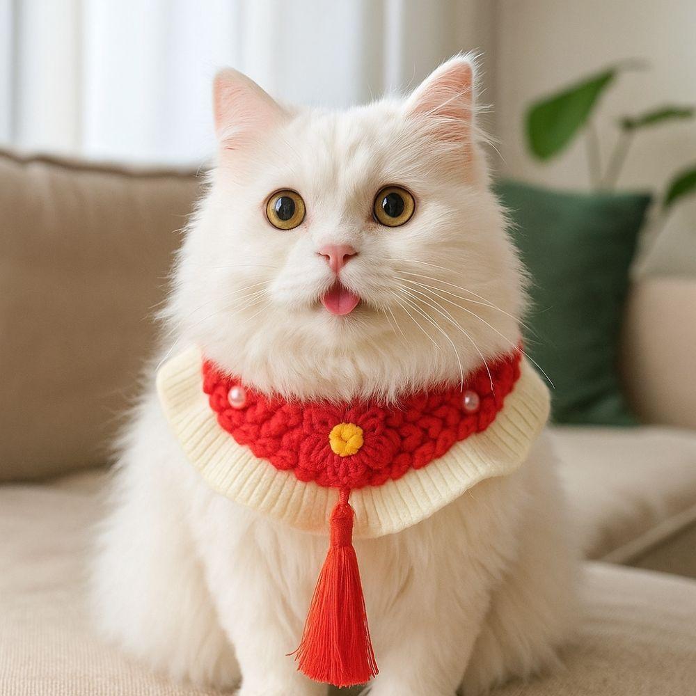Adjustable New Year Cat Scarf Comfortable Soft Handwoven Puppy Collar Lucky Blessing Cartoon Pet Plush Collar New Year