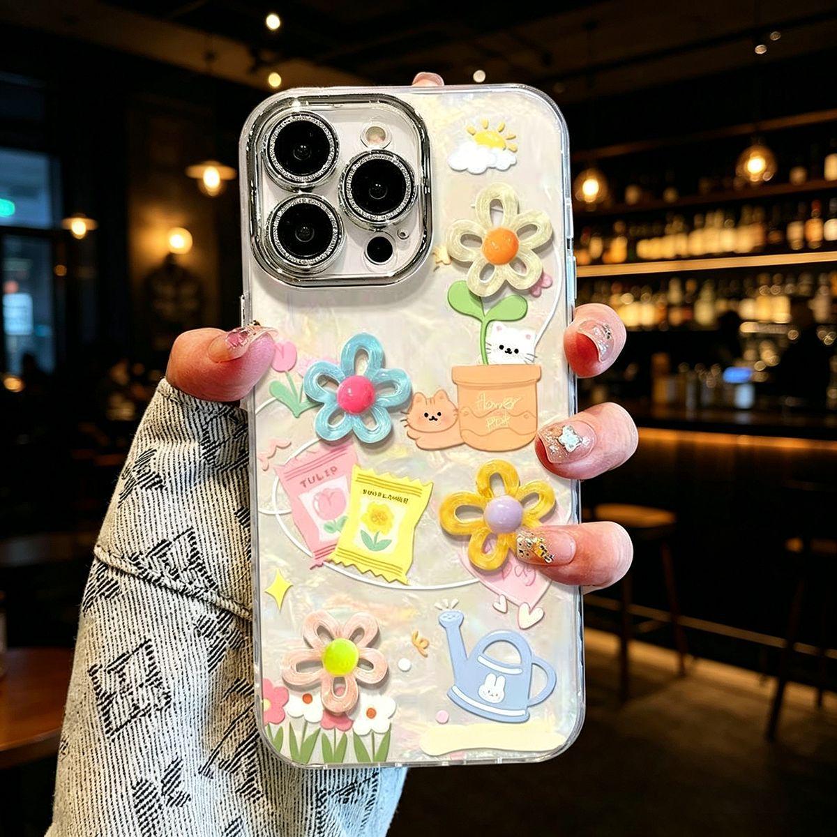 

Spring Flower 3D Cat Phone Case for iPhone 12/13/16/17 Pro/Max iPhone 14