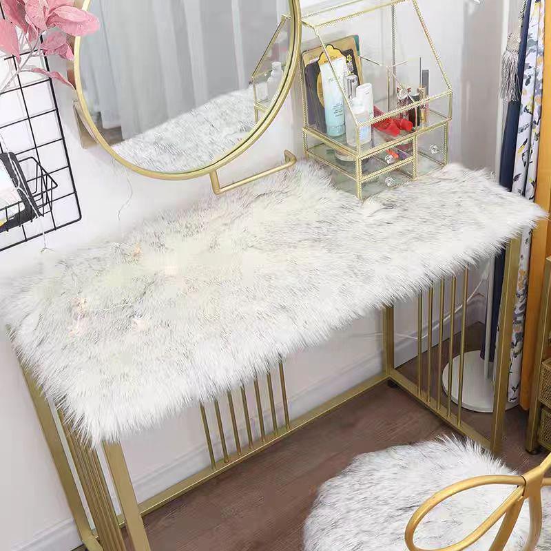 Fluffy Round Makeup Table Cushion - Long Plush Faux Fur Decorative Mat