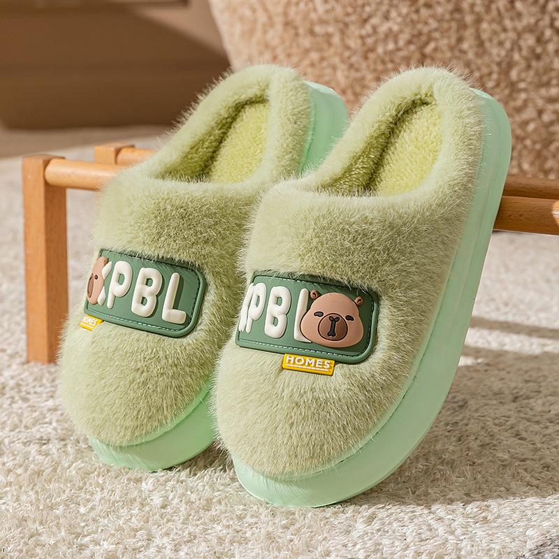 Cotton slippers women's autumn and winter indoor home thick bottom velvet to keep warm cute bear couple plush cotton drag men